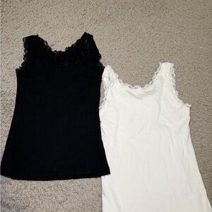 Elegant Lace Trim Women Tops - Black & White